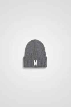 Norse Projects BEANIES>Merino Lambswool Rib N Logo Beanie