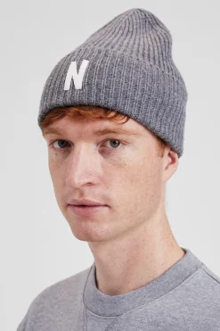 Norse Projects BEANIES>Merino Lambswool Rib N Logo Beanie
