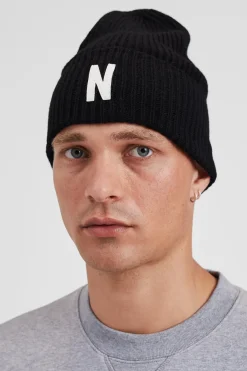 Norse Projects BEANIES>Merino Lambswool Rib N Logo Beanie