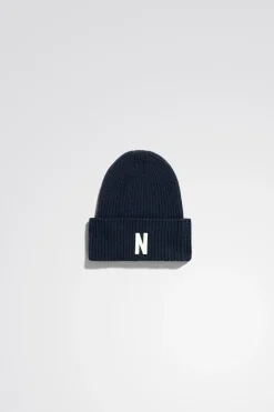 Norse Projects BEANIES>Merino Lambswool Rib N Logo Beanie