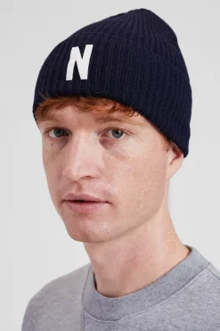 Norse Projects BEANIES>Merino Lambswool Rib N Logo Beanie