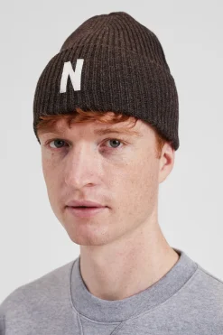 Norse Projects BEANIES>Merino Lambswool Rib N Logo Beanie